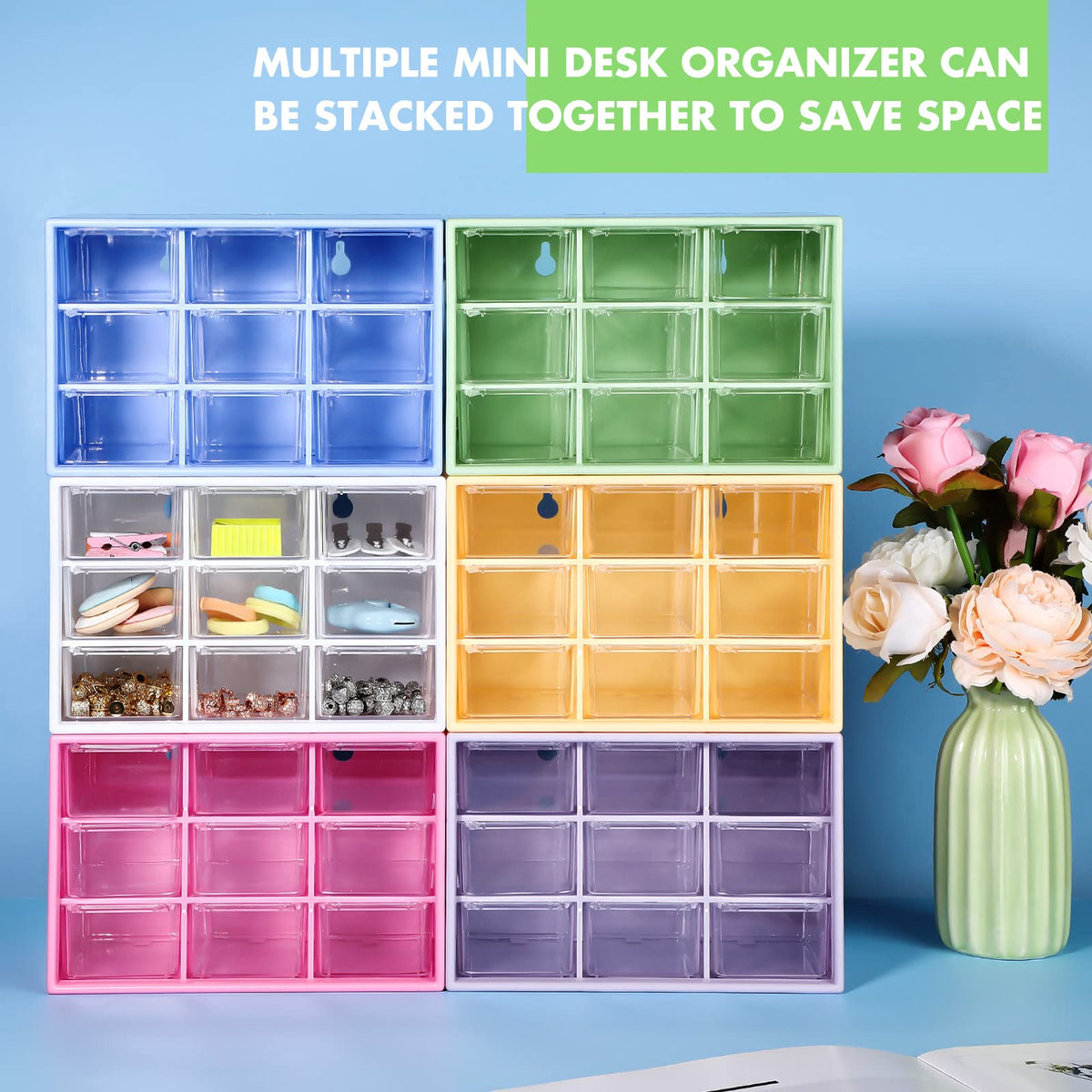 Amyhill 6 Pcs Mini Drawer Organizer Small Organizer with 9 Drawers Plastic Desktop Craft Storage