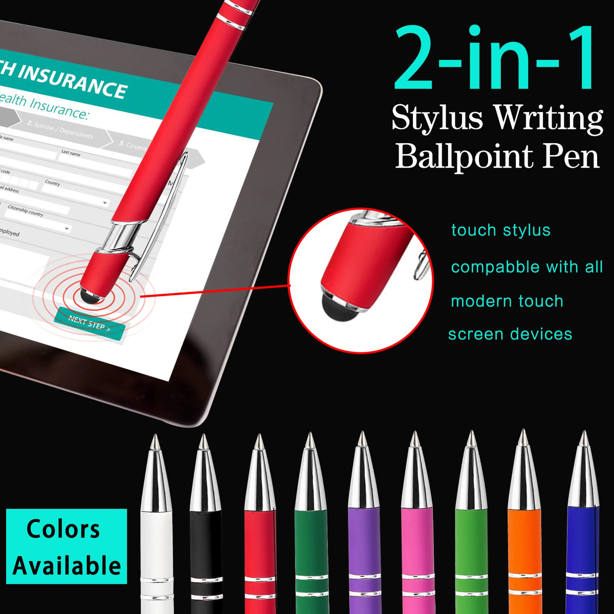 Hapelf Up to 500 Bulk Personalized Pens Custom Engraved Ballpoint Pen with Stylus Tip Retractable