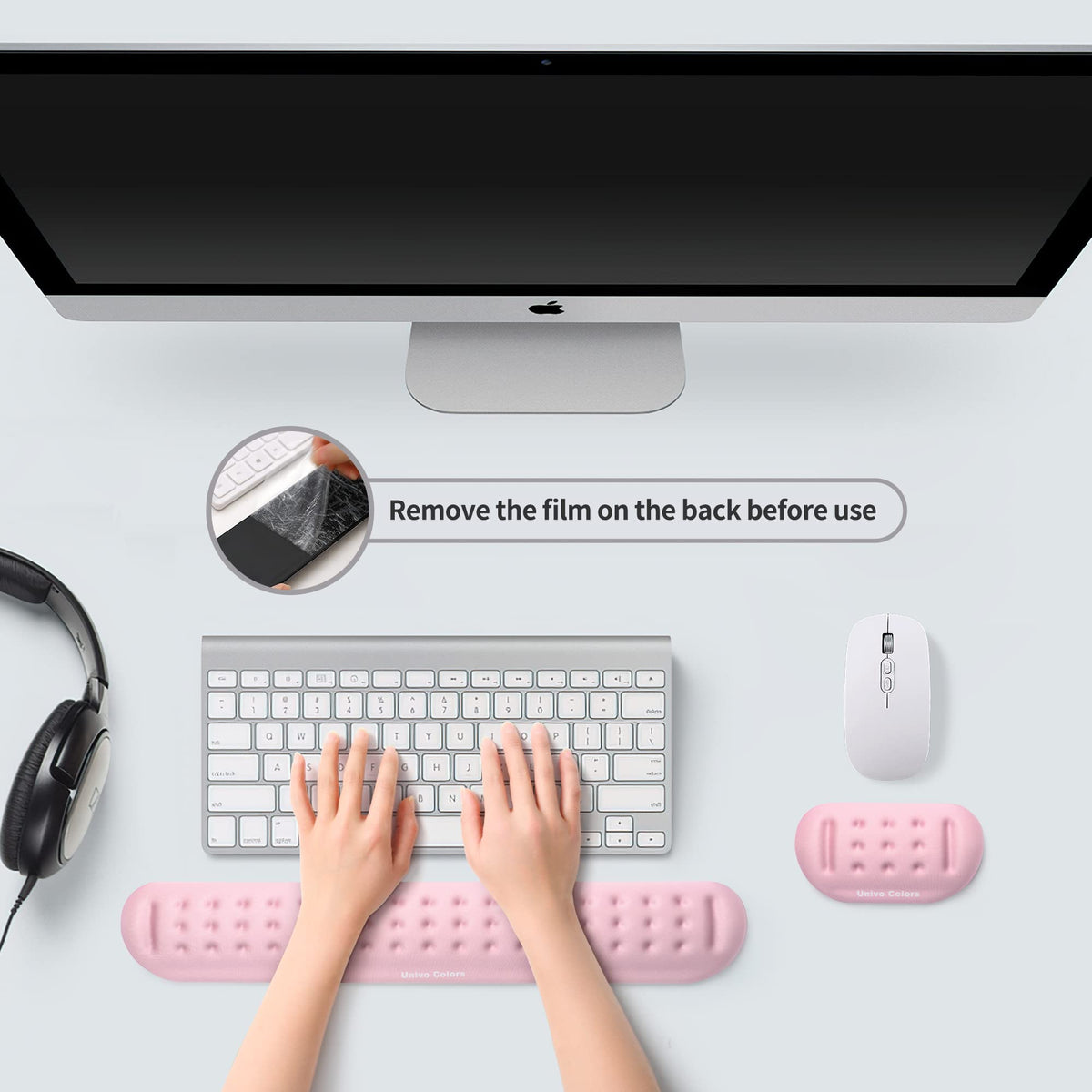 UnivoColors Pink Keyboard Wrist Support and Mouse Wrist Rest Set, Made of Memory Foam Soft Gel