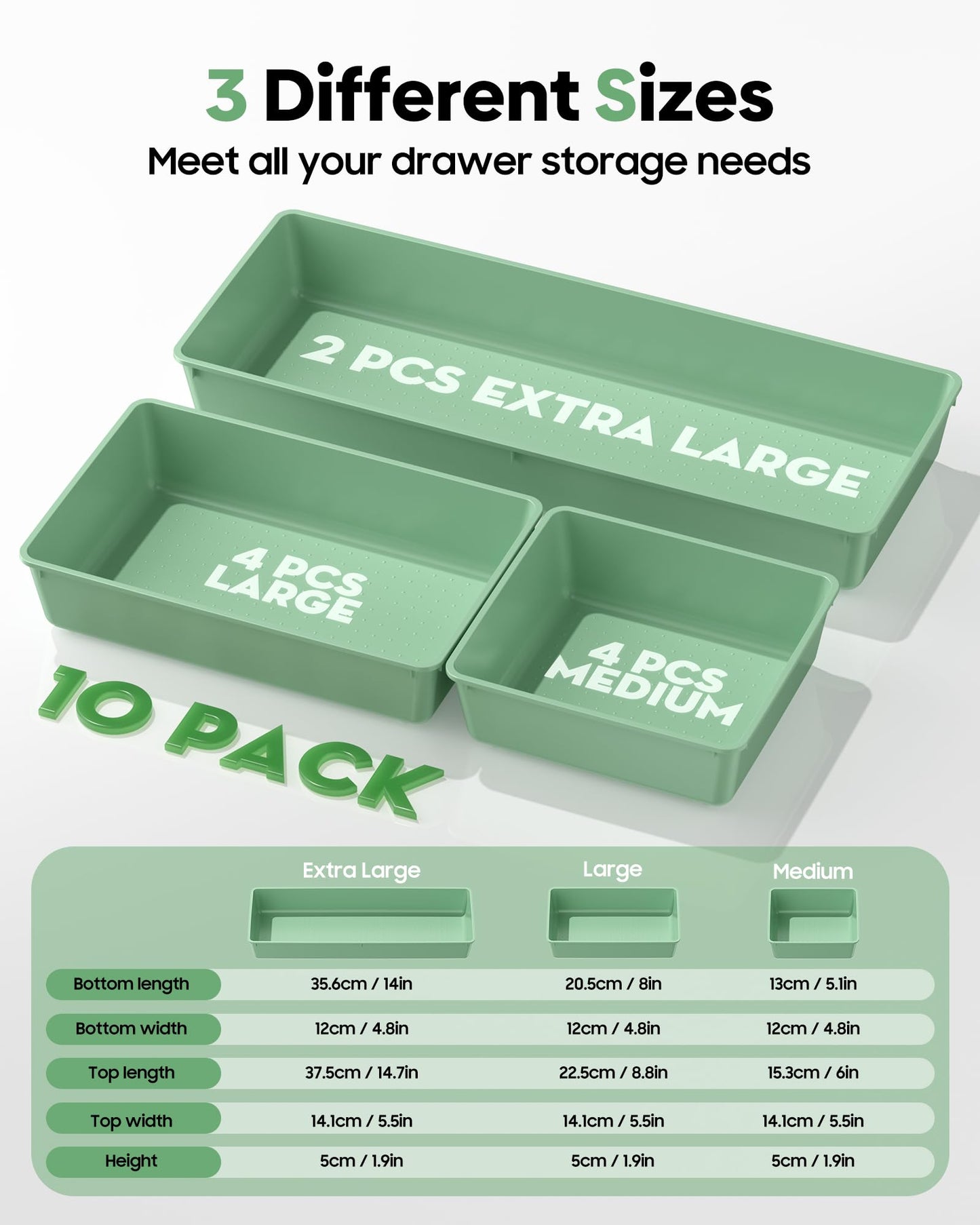 MLIKLU 10 Pack Large Size Plastic Drawer Organizers Set, 3 Sizes Desk Drawer Organizer Trays