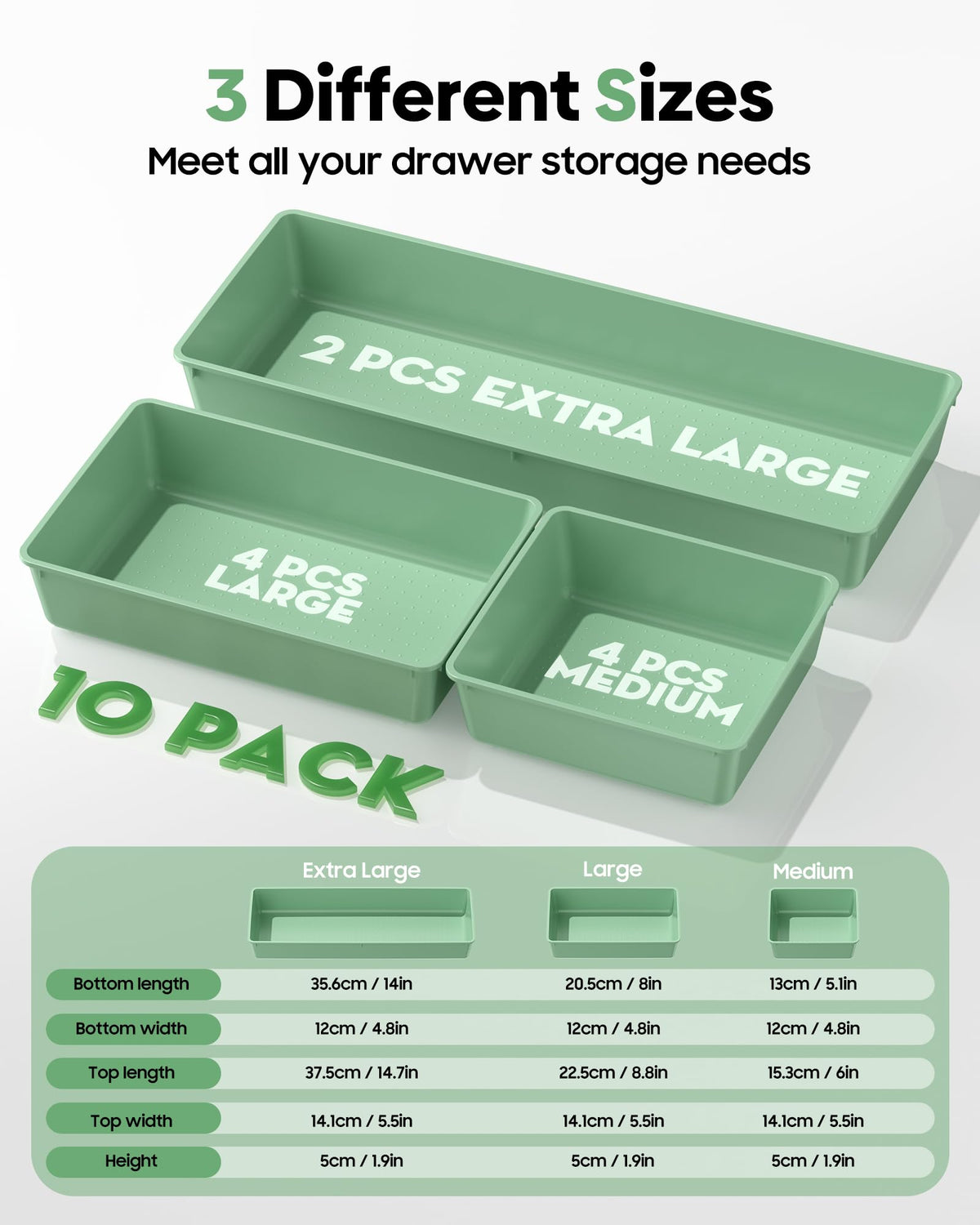 MLIKLU 10 Pack Large Size Plastic Drawer Organizers Set, 3 Sizes Desk Drawer Organizer Trays