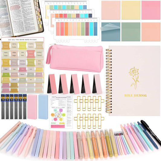 Flasoo 106 Pack Bible Study Supplies Journaling Kit for Women, Church Journal Note Taking