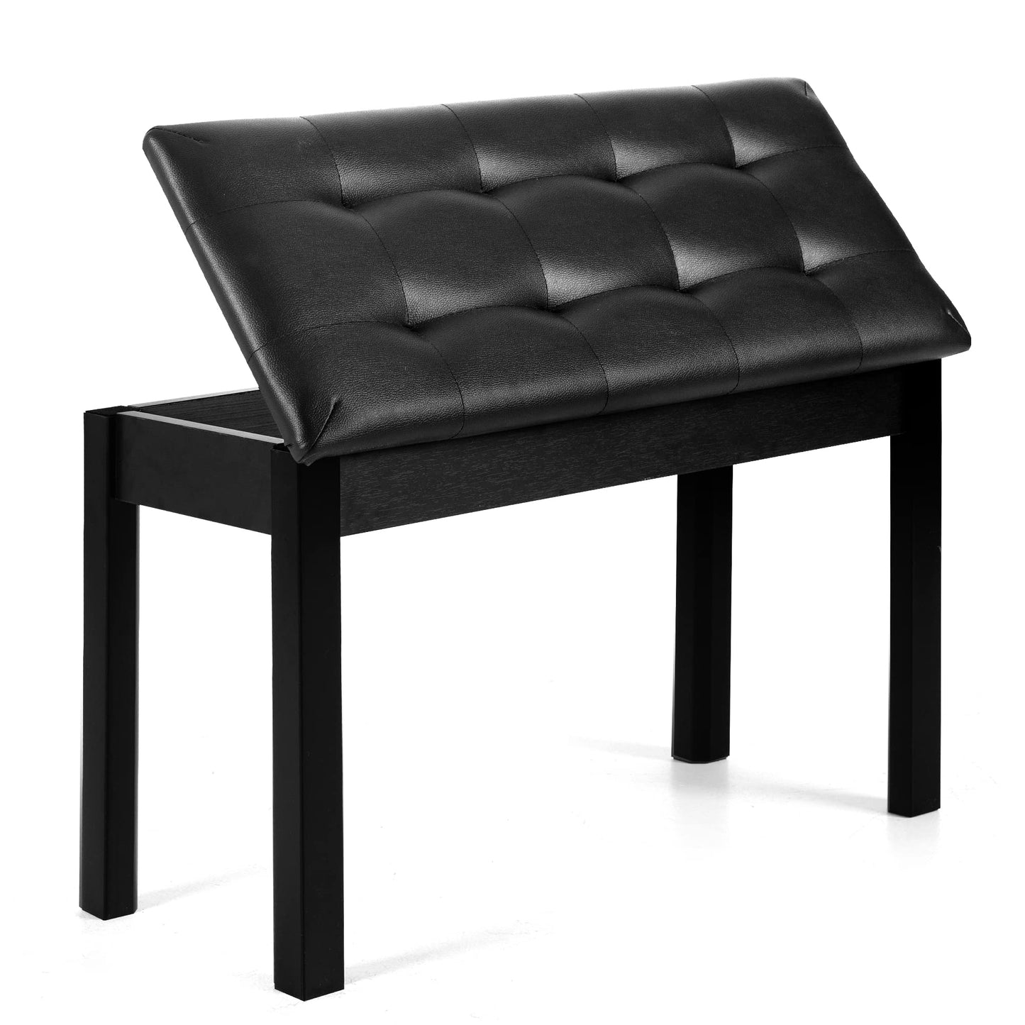 Wooden Duet Piano Bench with Padded Cushion and Storage Compartment, Black