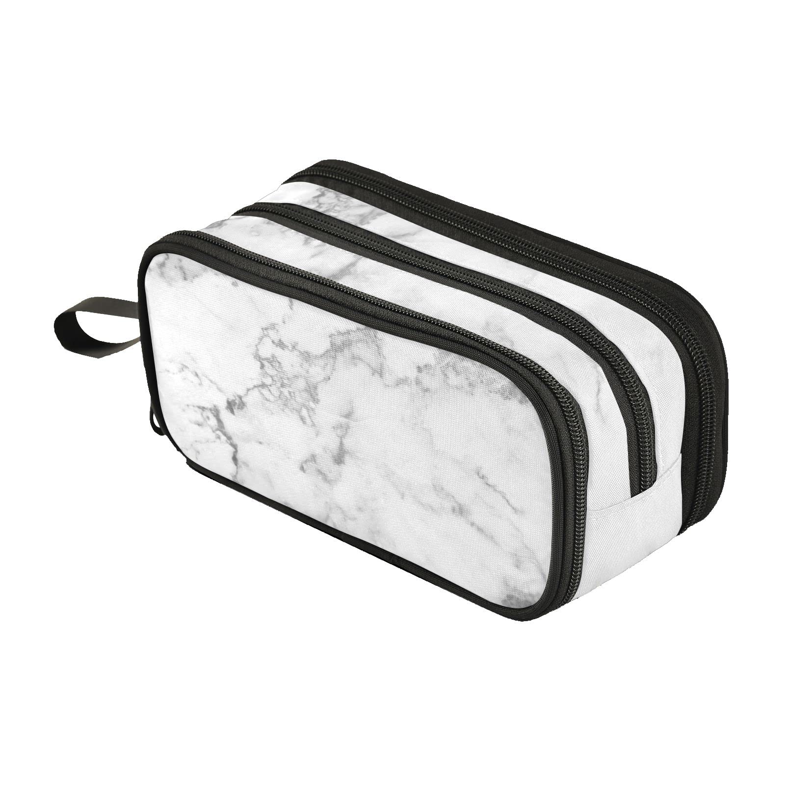 Fustylead White Marble Pencil Pen Case Office College School Large Storage High Capacity Bag Pouch