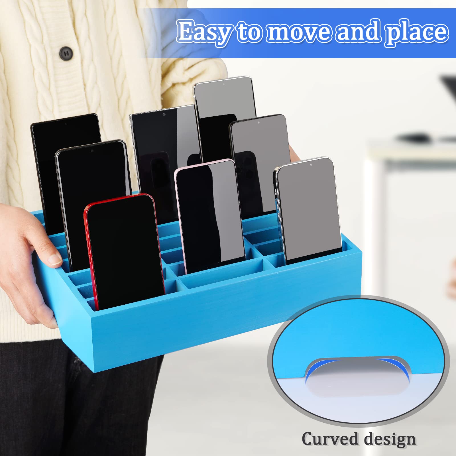 Ozzptuu 24-Grid Wooden Cell Phone Holder Desktop Organizer