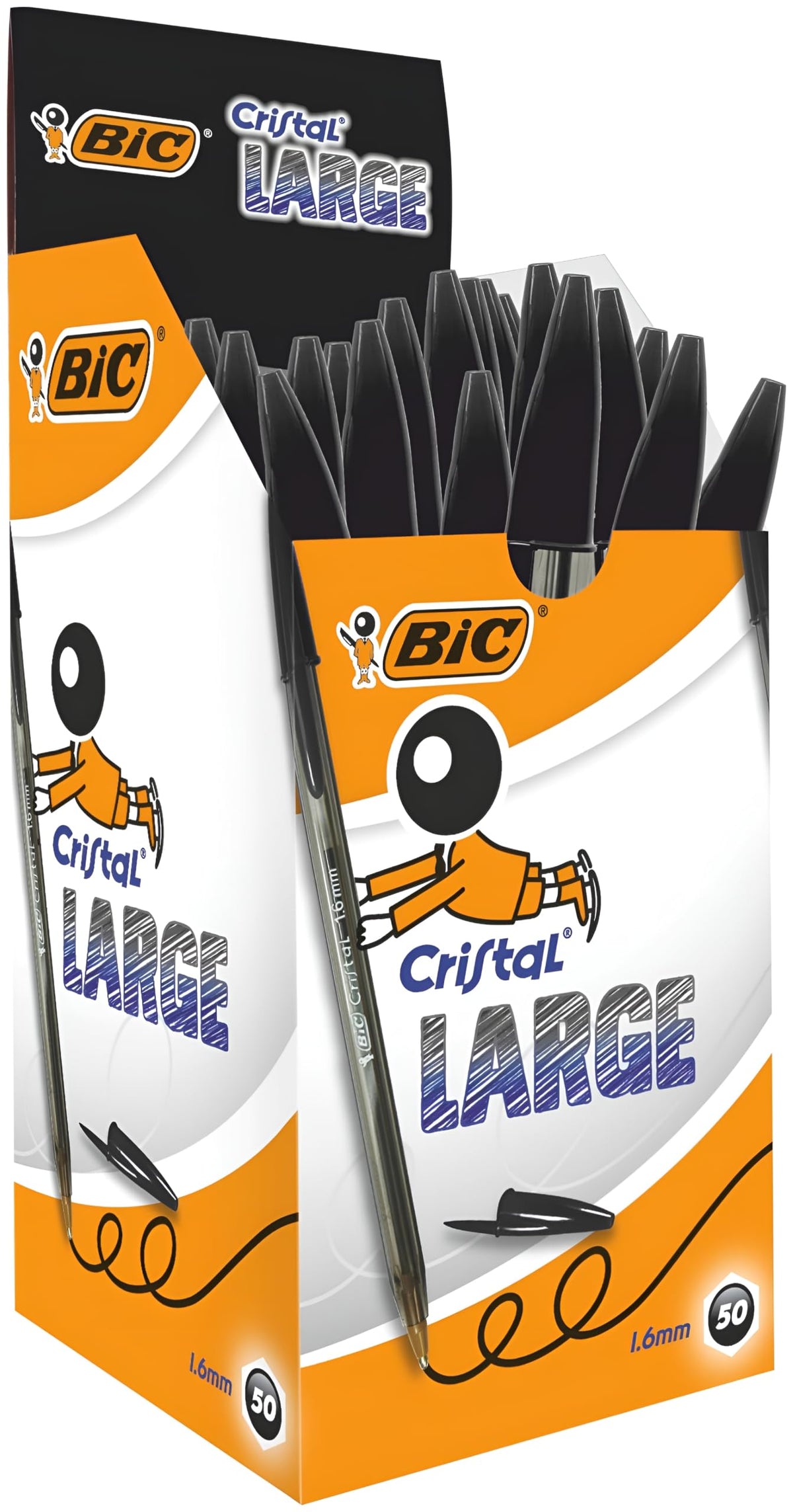 BIC Cristal Large Ballpoint Pens, Every-Day Biro Pens with Wide Point (1.6 mm), Ideal for School