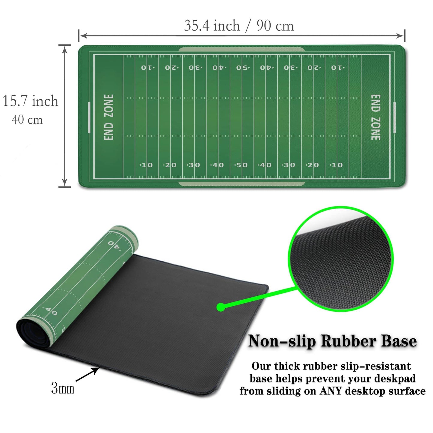 Samgula Green Desk Pads, Large Non-Slip Mousepads, Gaming Desk Pad - 35.4 X 15.7 inch for Work