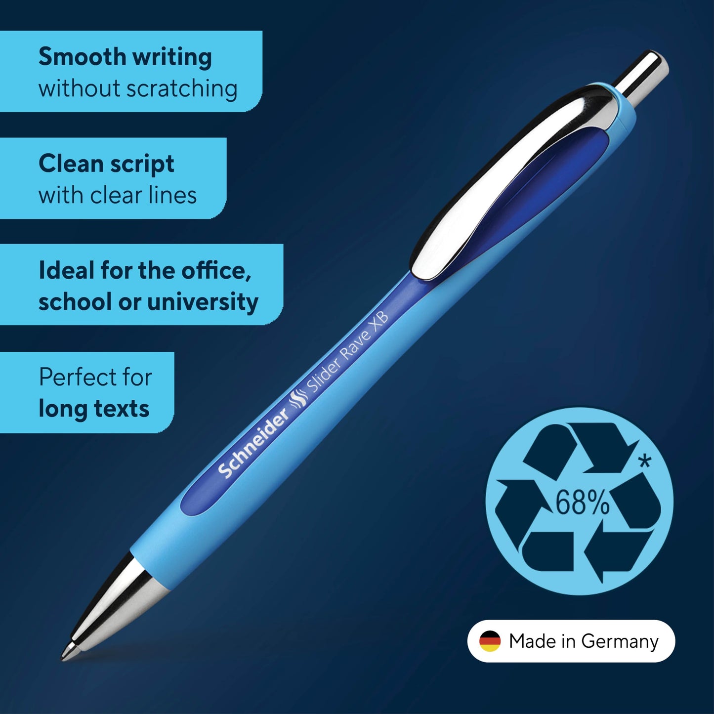 Schneider Slider Rave XB (Extra Broad) Ballpoint Pens, Refillable + Retractable, 1.4 mm, Light Blue