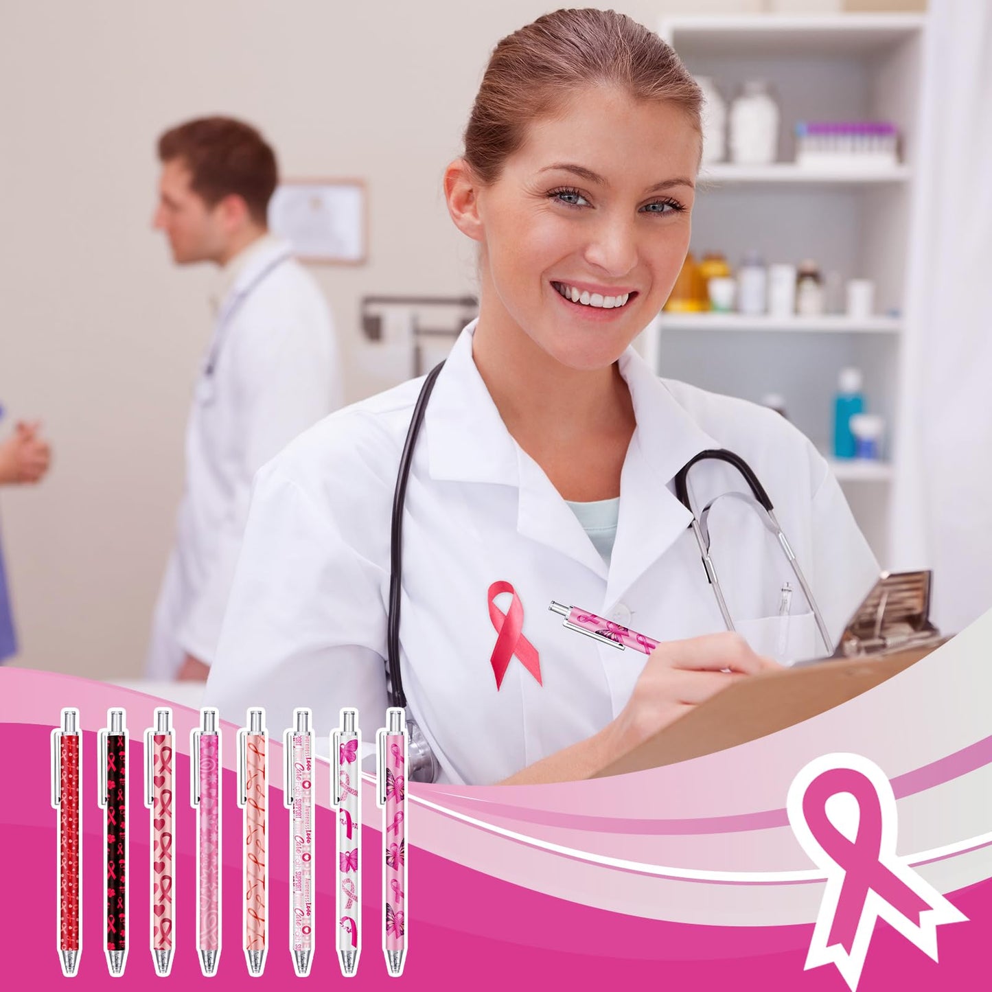 Leinuosen 72 Pcs Breast Cancer Awareness Pen Bulk Pink Ribbon Ballpoint Pen