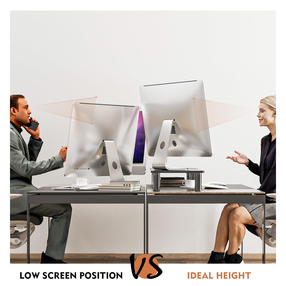 Hemudu 2 Pack Computer Monitor Stand Riser with Height Adjustable Multi Media Desktop Stand for