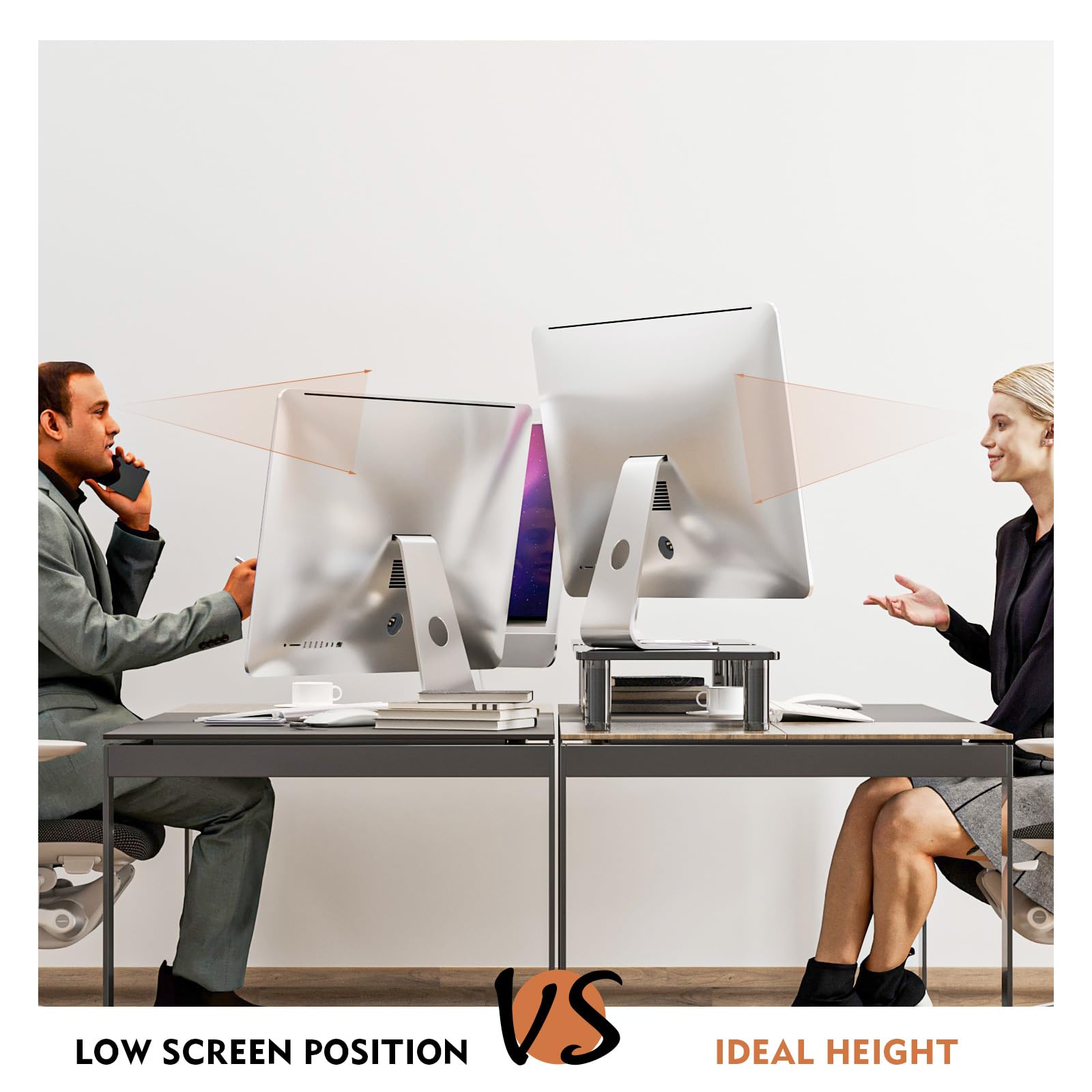 Hemudu 2 Pack Computer Monitor Stand Riser with Height Adjustable Multi Media Desktop Stand for