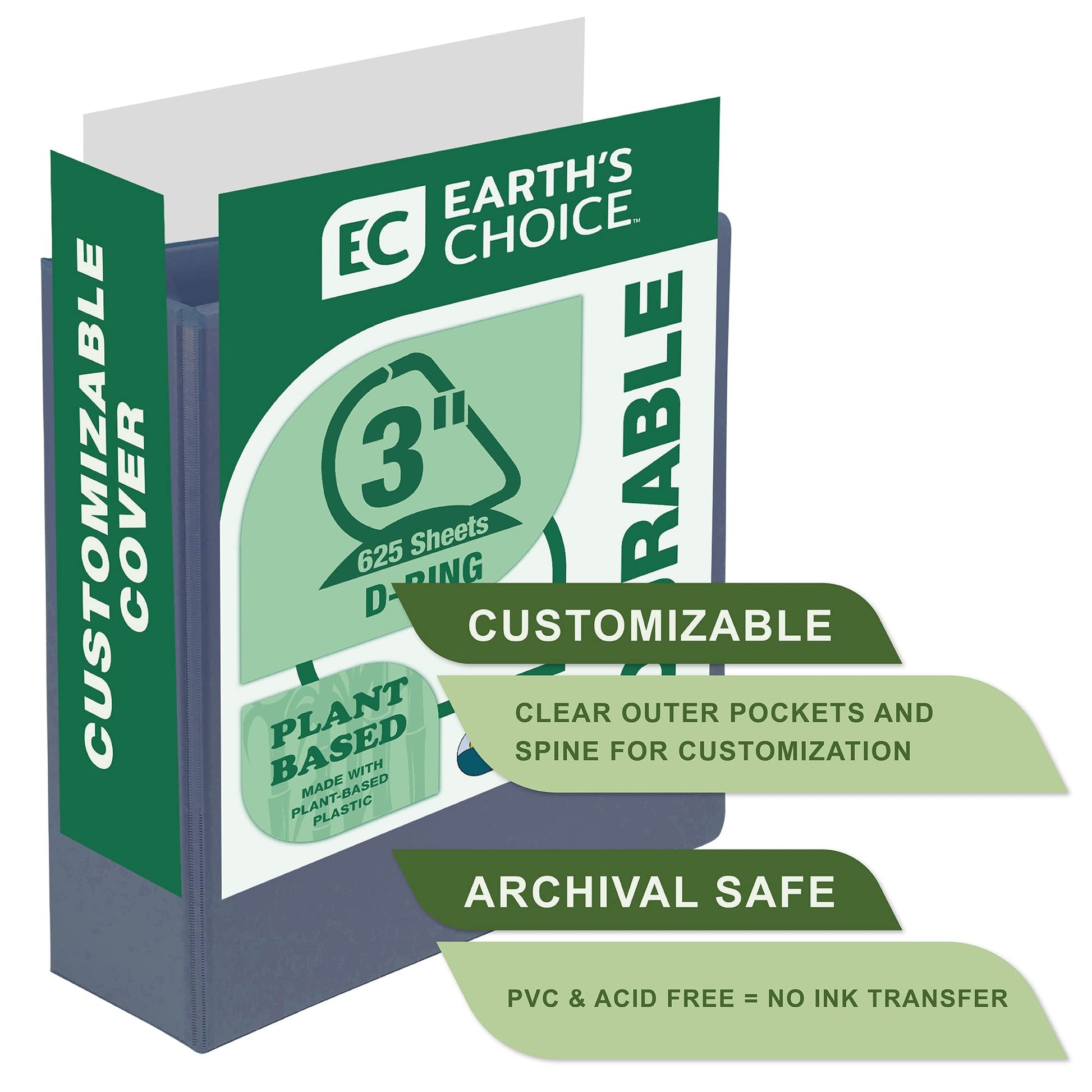 Samsill Earth's Choice, 3-Inch Durable D-Ring View Binder 2 Pack, USDA Certified Biobased