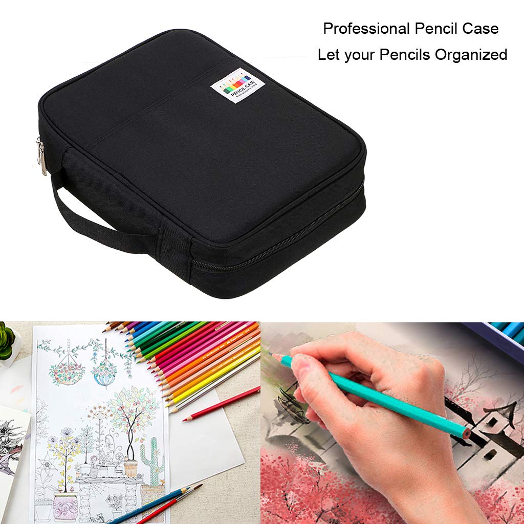 BTSKY Colored Pencil Case 220 Slots Pen Pencil Bag Organizer with Handy Wrap Portable- Multilayer