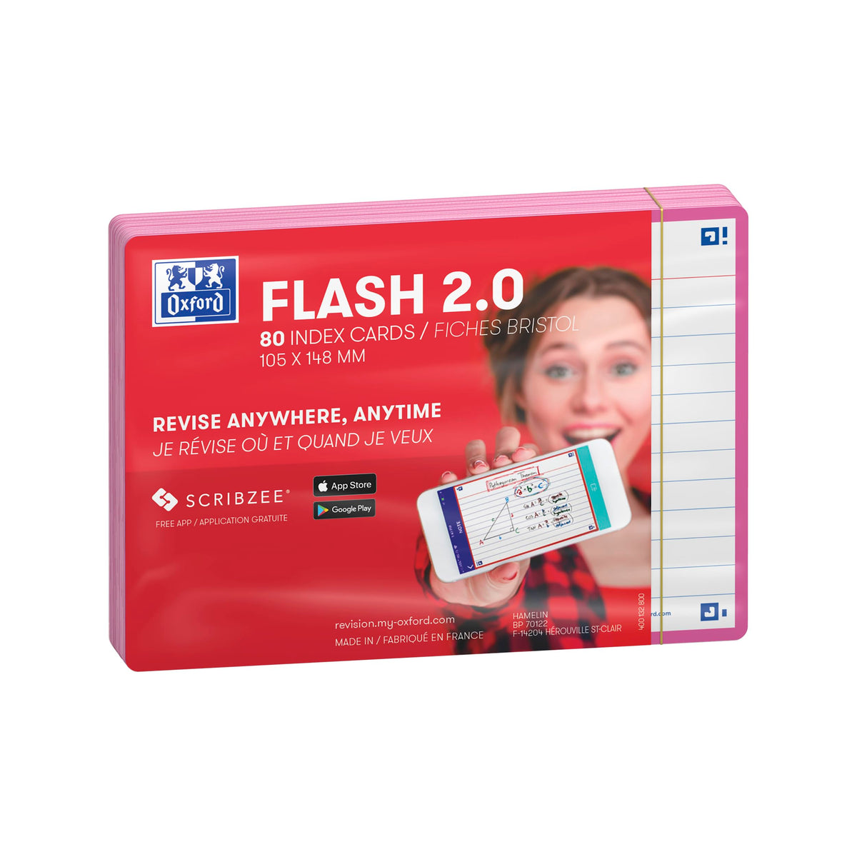 Flash Cards, Ruled with Fuchsia Frame, A6, Pack of 80