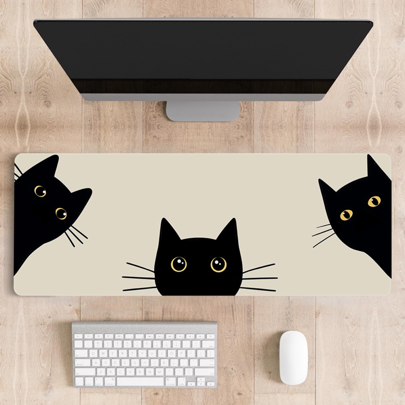 Stanoha Cute Desk Mat for Keyboard Desktop Extra Large Mouse Pad, Three Cat