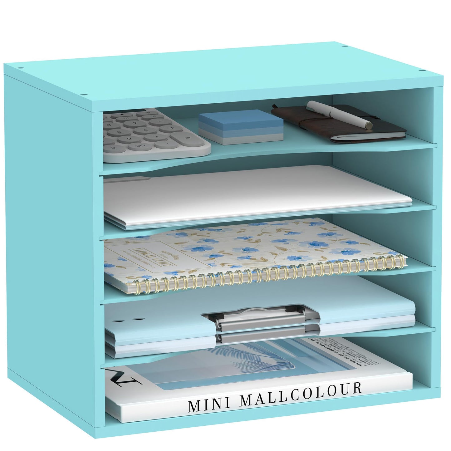5 Tier Wood Desk Organizer, Mail Sorter and Paper Organizer for Desk, Blue