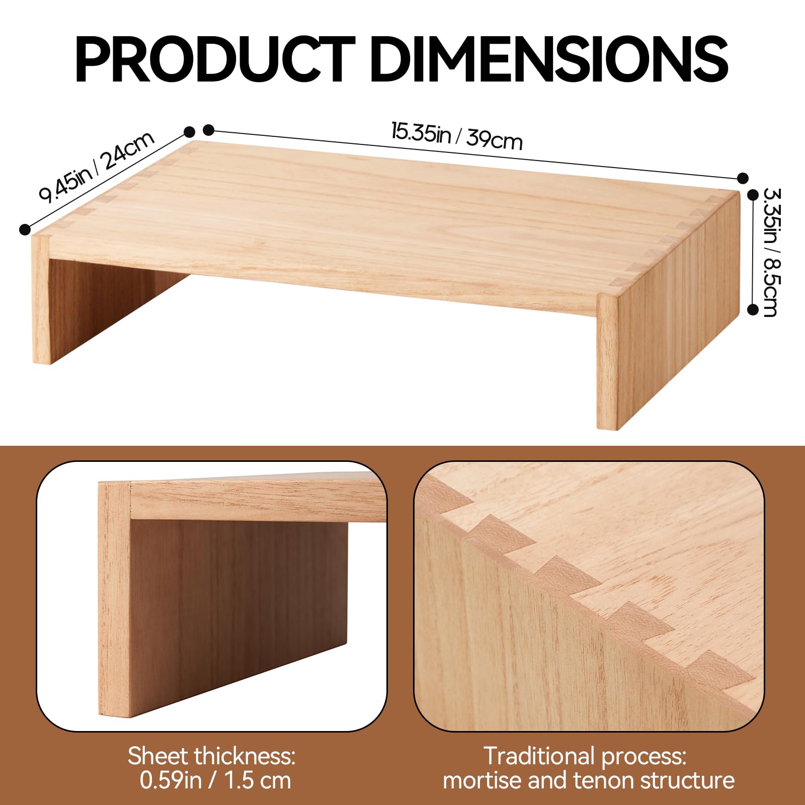 KIRIGEN Wood Monitor Stand Riser for Desk, 15.39 Inch, Natural 39-NA