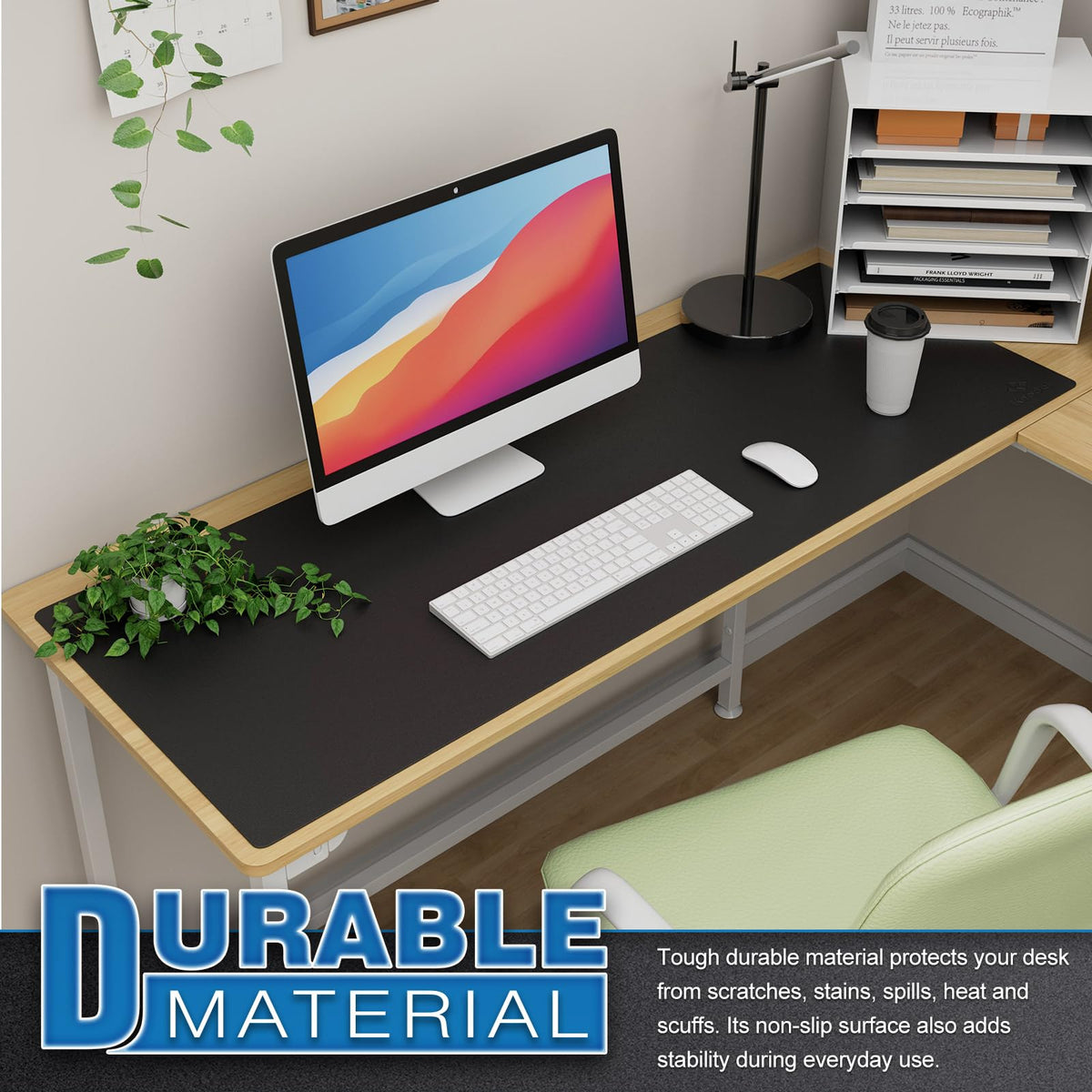K KNODEL Extra Large Desk Mat, Leather Mouse Pad (47.2"x17", Black)
