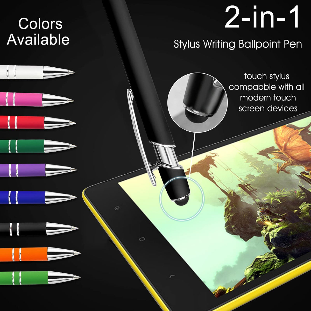 24PCS Personalized Pens Bulk with Name Free Engraving,Custom Ballpoint Pens with Stylus,Engraved