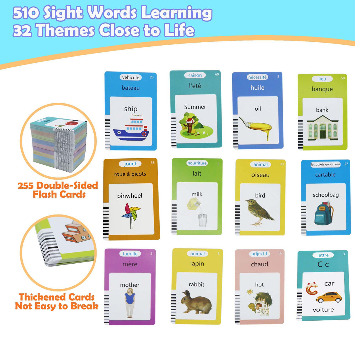 MAYAPHILOS English and French Talking Flash Cards with 510 Sight Words