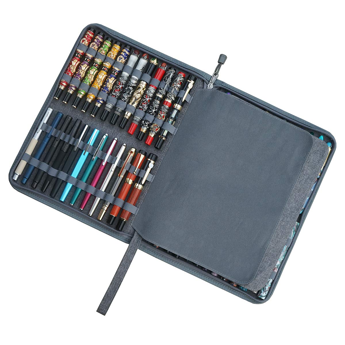 erofa 48 Slots Gray Fountain Pen Case, Canvas Pen Holder Display Pouch Bag Storage Large Capacity