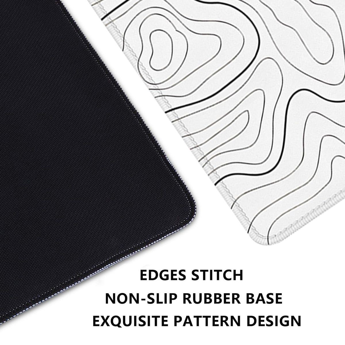 White Topographic Mouse Pad,Gaming Desk Pad with Stitched Edges Non-Slip Rubber Base Extended XL