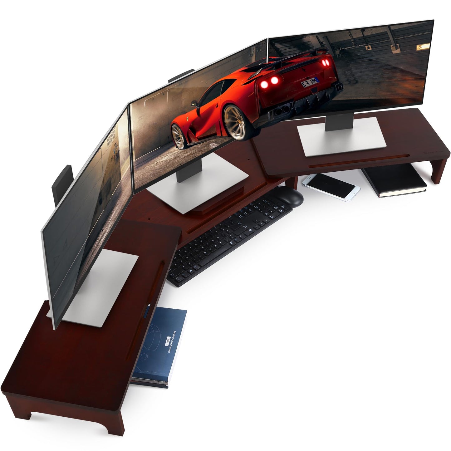 Nnewvante Dual Monitor Riser, 60 inch Bamboo Monitor Stand for Desk, Walnut
