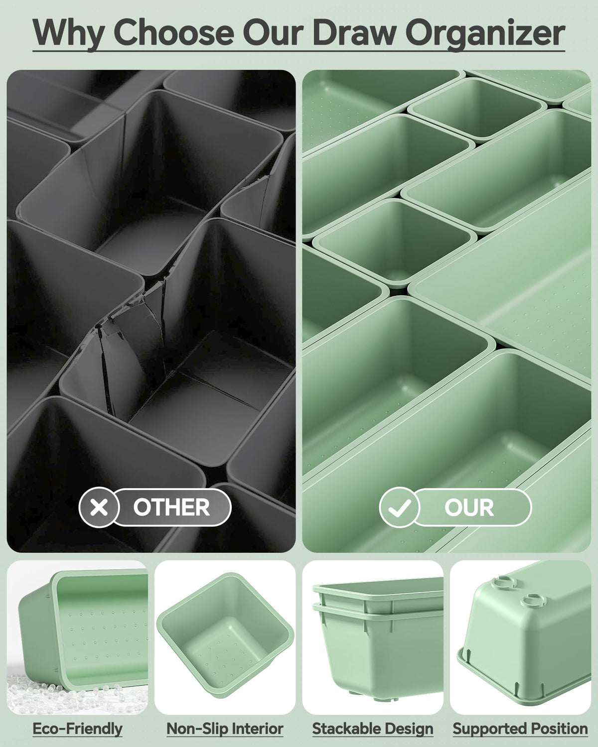 KEMETHY 25 PCS Plastic Drawer Organizers Set, 4 Sizes Vanity Organizer, Makeup and Desk Drawer