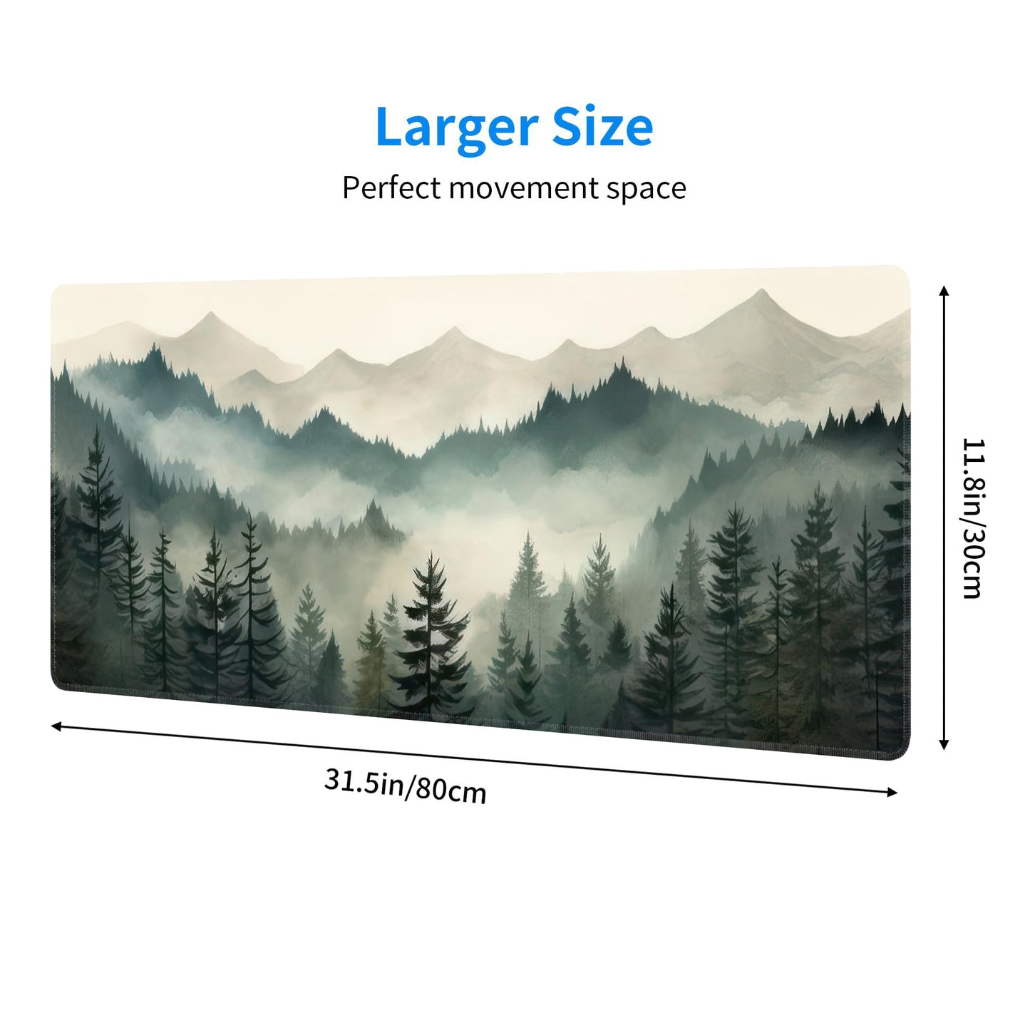 Misty Forest Large Mouse Pad,Gaming Keyboard Desk Pad,Extended Mouse Mat Non-Slip Rubber Base with