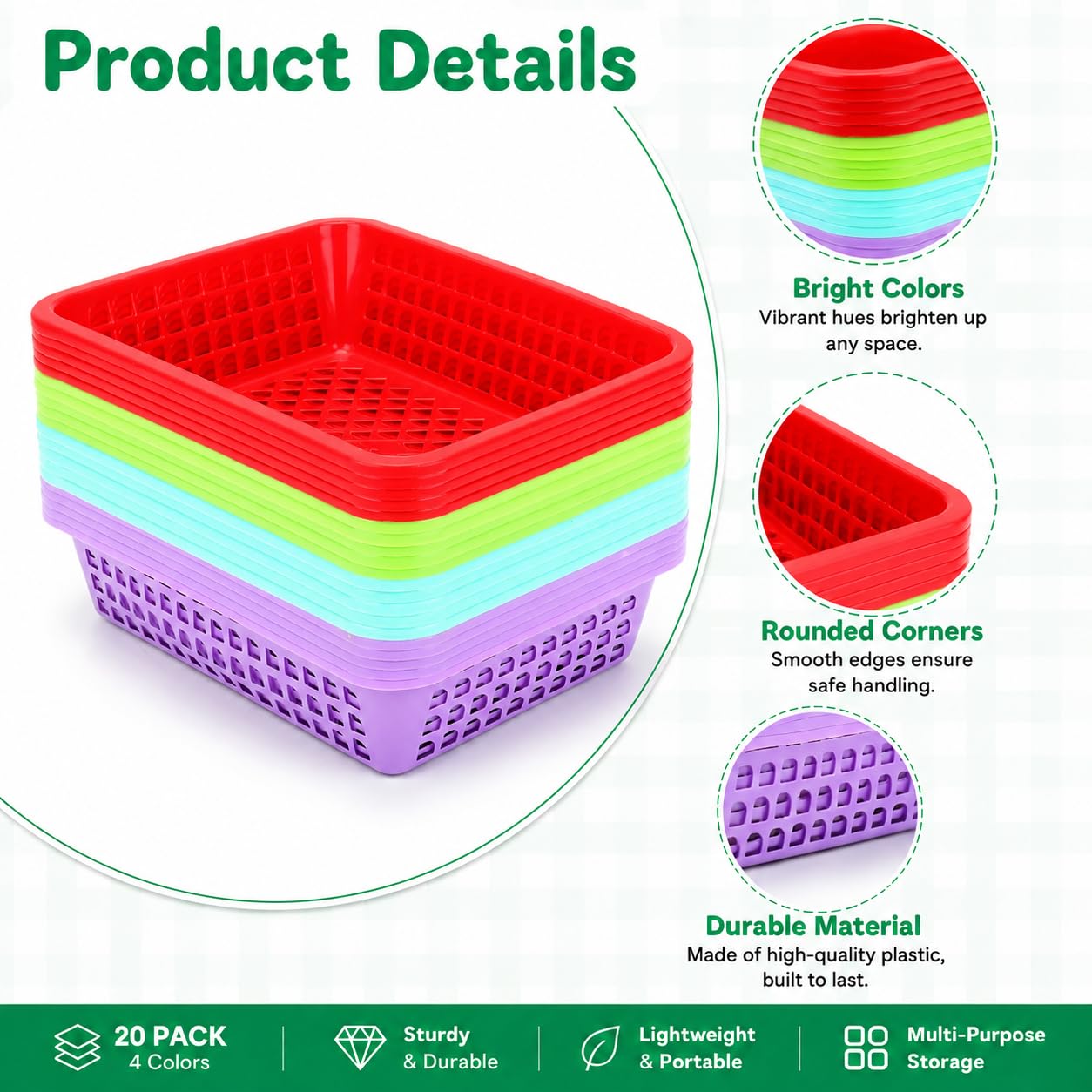 Jucoan 20 Pack Classroom Storage Baskets,10 x 7 x 2.5 Inch Colorful Stackable Desktop Plastic