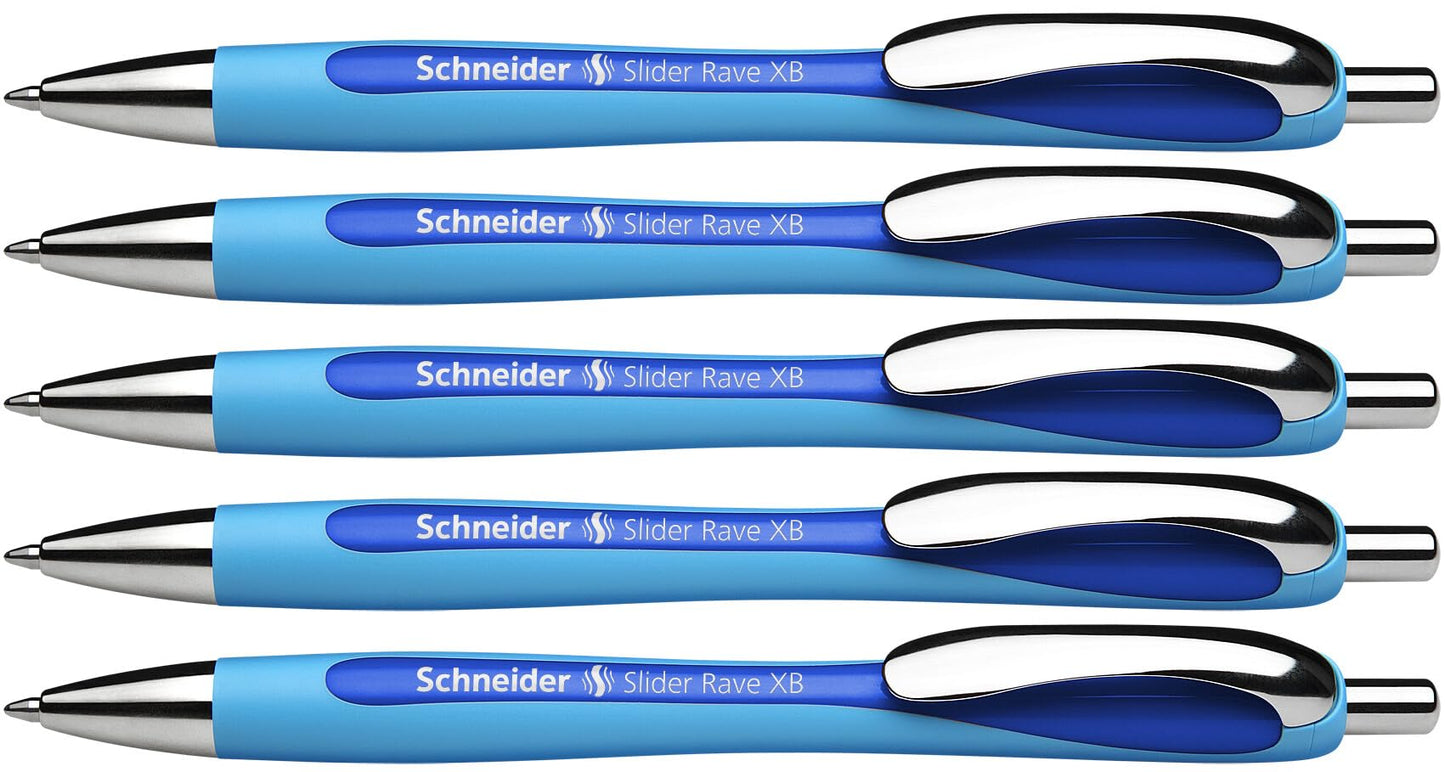 Schneider Slider Rave XB (Extra Broad) Ballpoint Pens, Refillable + Retractable, 1.4 mm, Light Blue