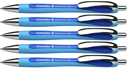 Schneider Slider Rave XB (Extra Broad) Ballpoint Pens, Refillable + Retractable, 1.4 mm, Light Blue
