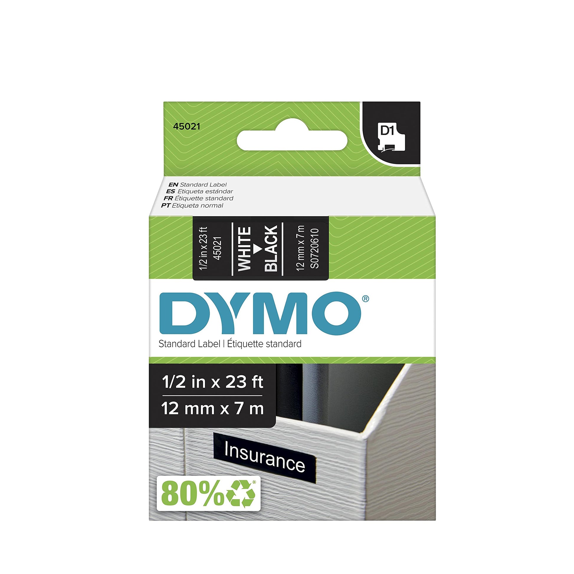 DYMO High-Performance Permanent Self-Adhesive D1 Polyester Tape for Label Makers, 1/2-inch, White