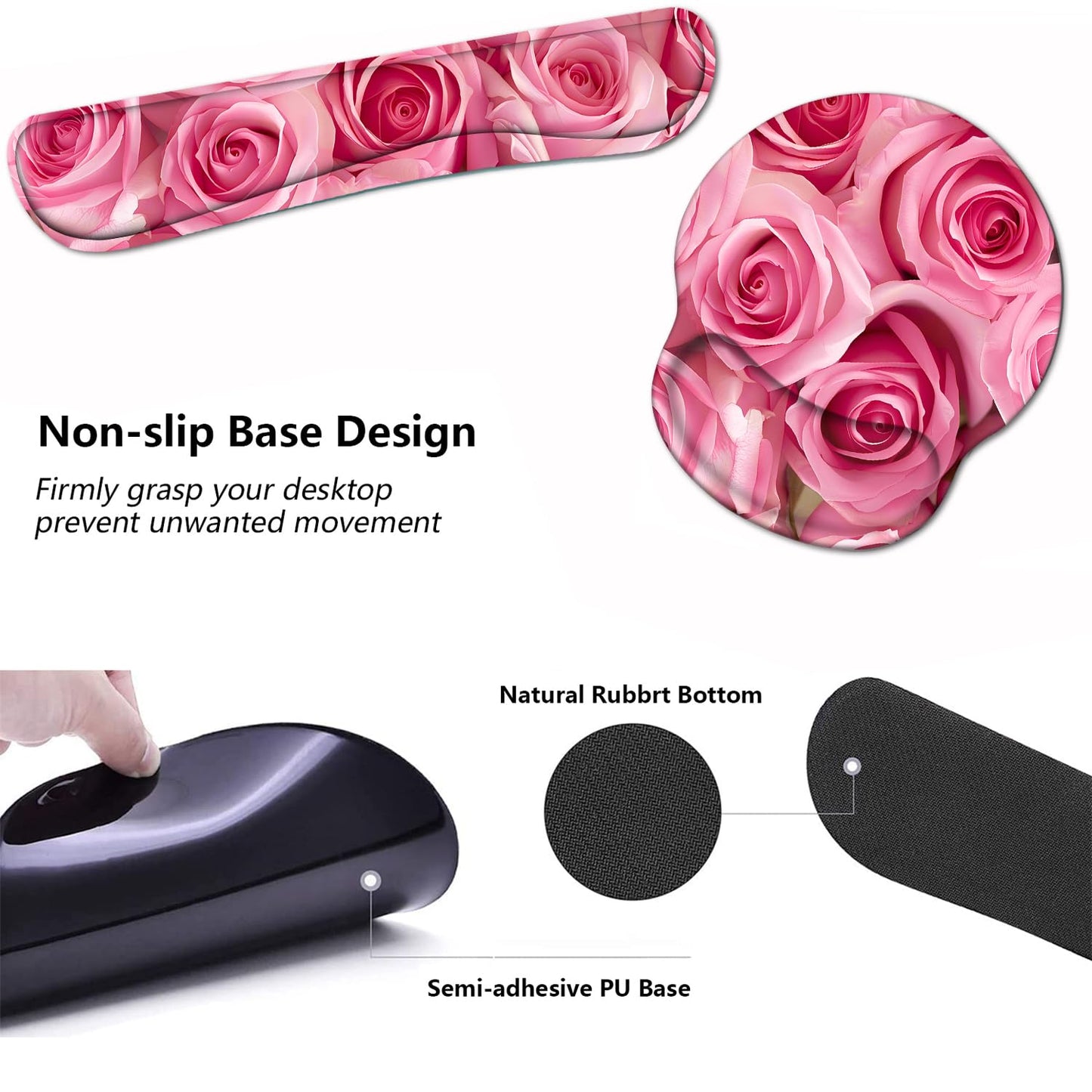 Keyboard Wrist Rest and Mouse Pad Wrist Support Set with Coasters, Non-Slip PU Base Ergonomic