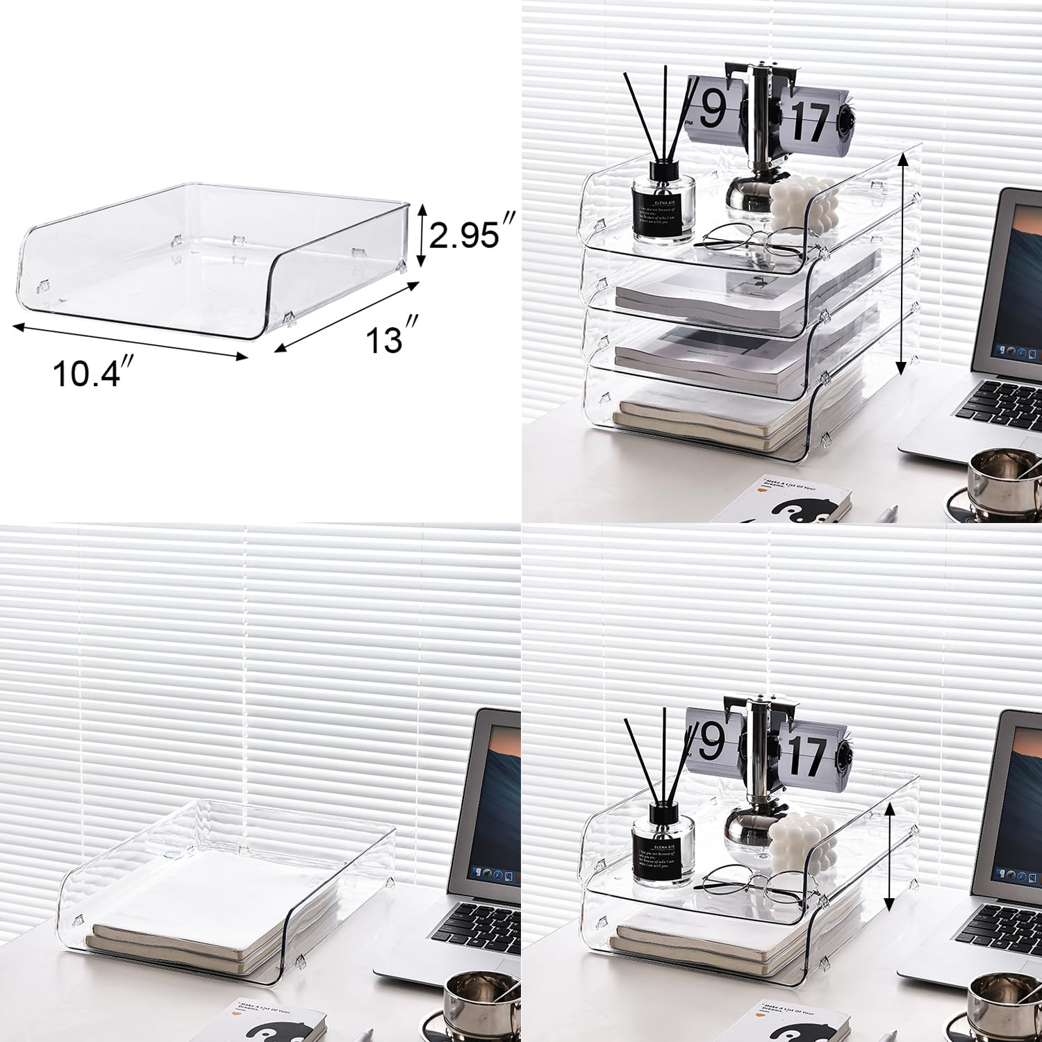 Gagee 2 Pack Paper Organizer for Desk,Clear Stackable Paper Sray Holder ﻿, Office Desk Organizer