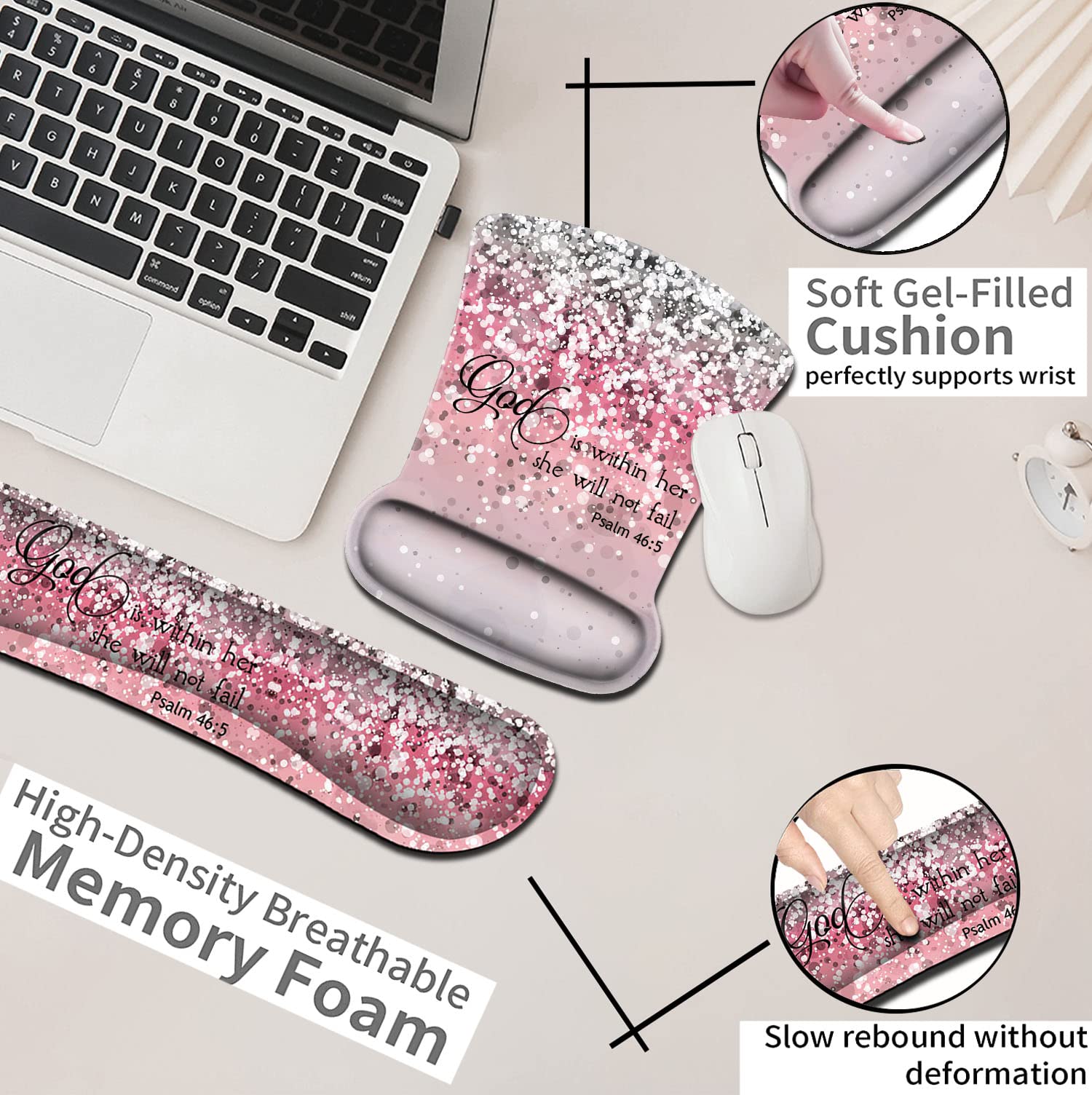 Mouse Pad with Wrist Support, Ergonomic Gel Mouse Pad, Memory Foam Keyboard Wrist Rest Suitable for