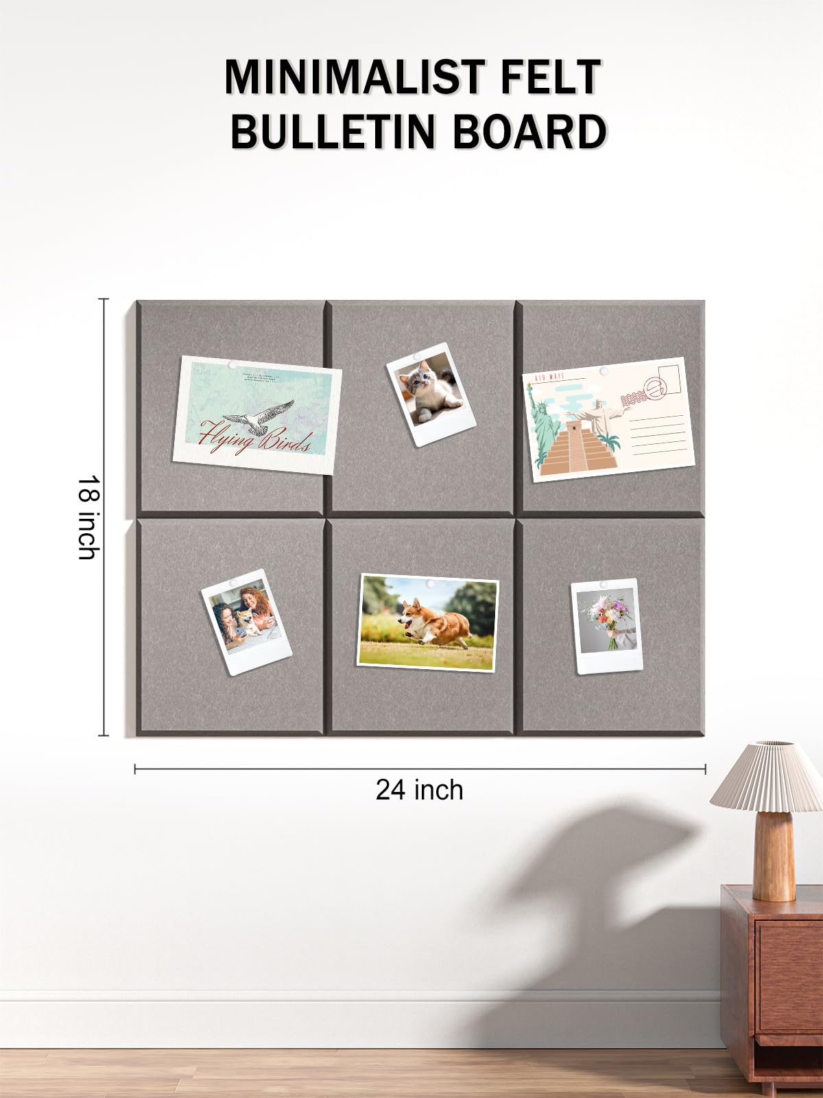 Hsurbtra Cork Board for Wall 24 x 18 Inch, 6 Pack Felt Bulletin Notice Board with Pushpins for