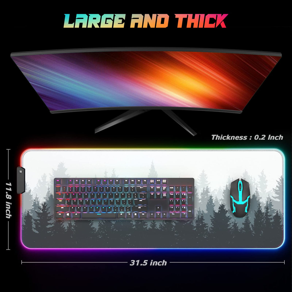 ITNRSIIET RGB Gaming Mouse Pad, Full Desk XL Extended Large Gaming Mousepad, 12 Lighting Modes 30%