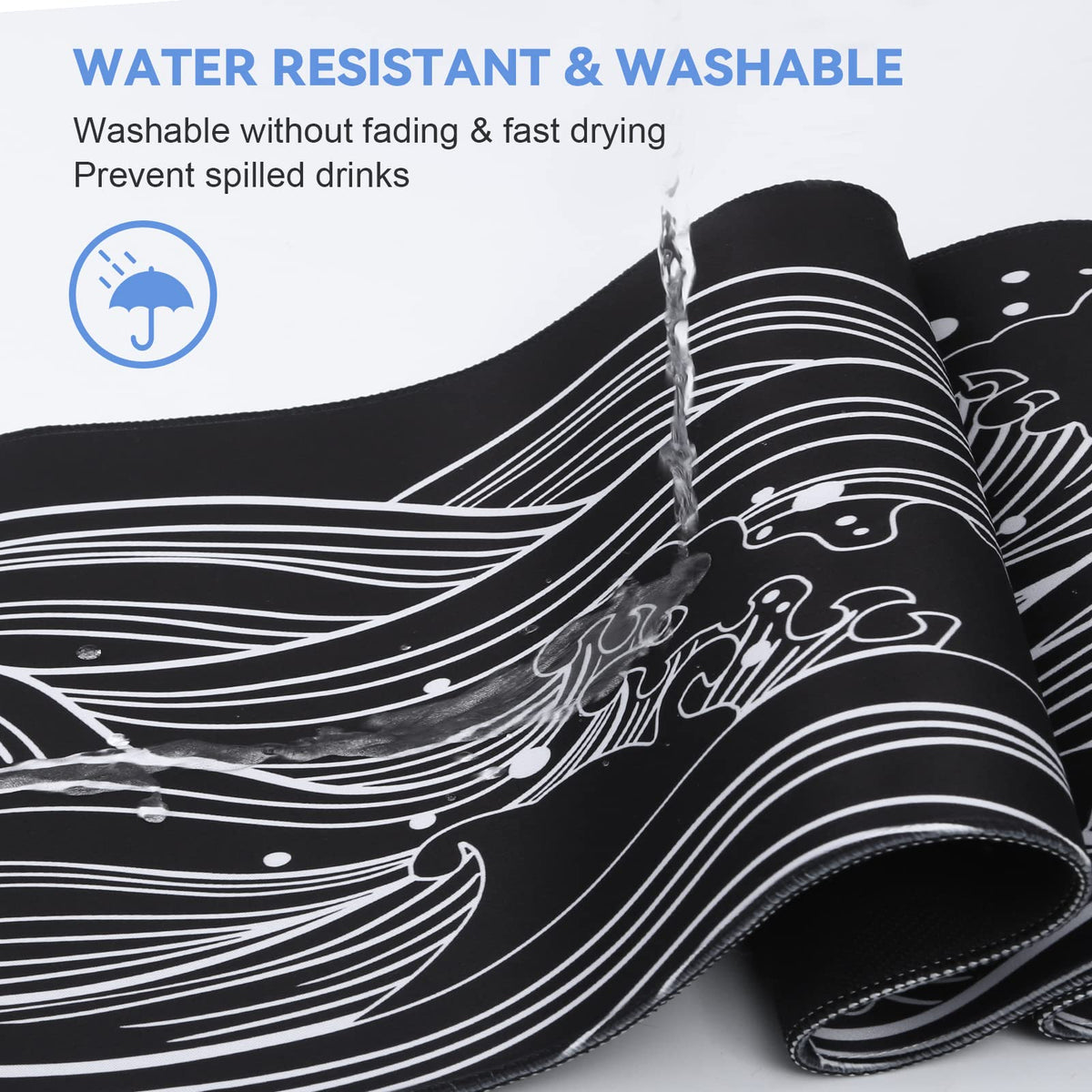 DIGSOM Gaming Mouse Pad Black and White Sea Wave Pattern, 31.5 x 11.8in