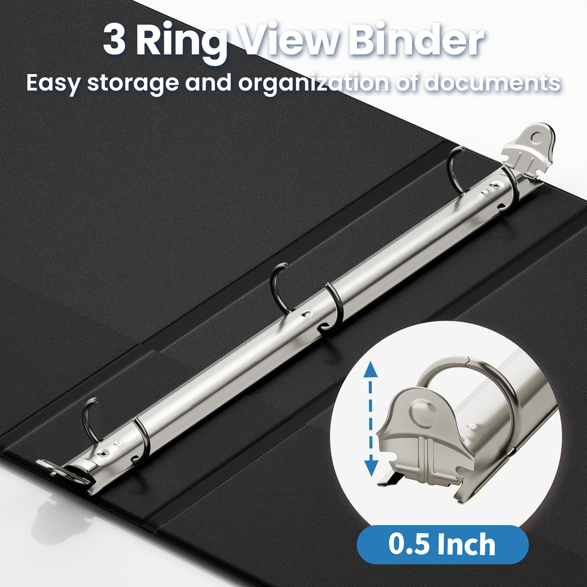 SUNEE 1/2 Inch Binders 3 Ring, PVC-Free Clear View Half Inch Binders (Fits 8.5x11 Inches) for