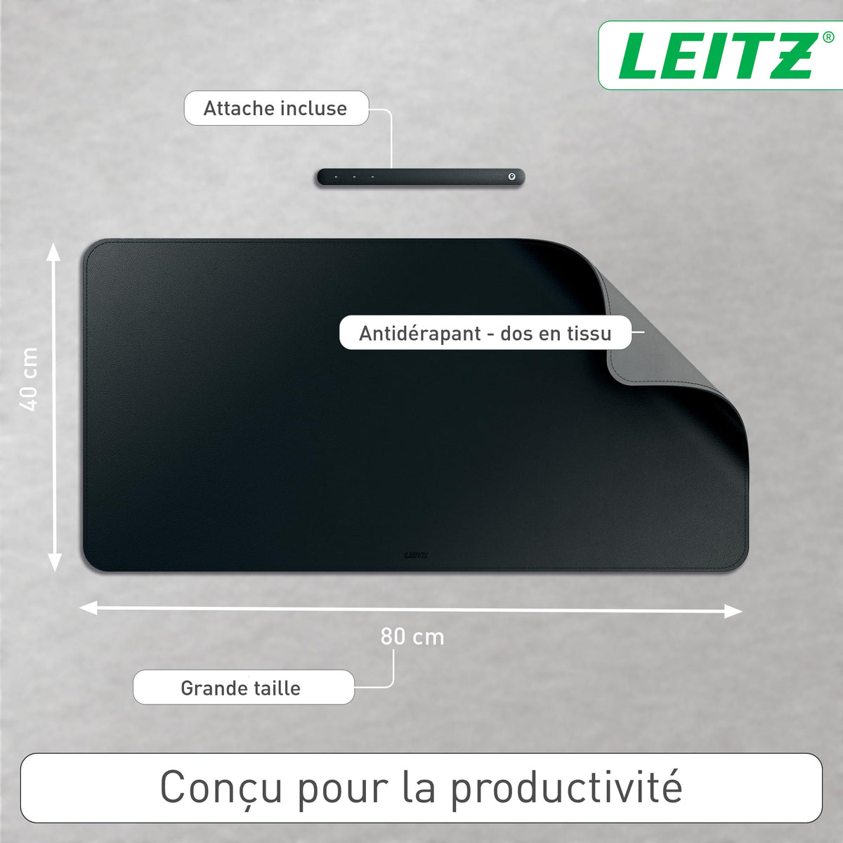 Leitz Large Desk Pad: Waterproof, Non-Slip, Durable, Scratch Resistant, Easy to Clean, Black