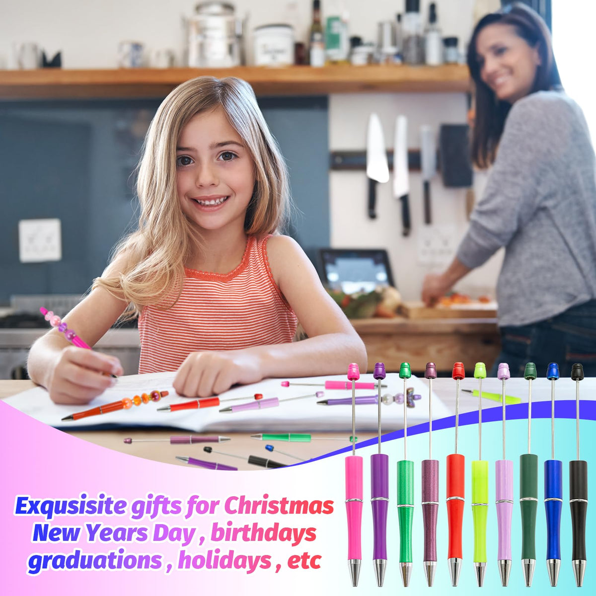DASTTUIS 300 Pieces DIY Beadable Pen Kit – 100 Plastic Ballpoint Pens with Refills & Bags – School