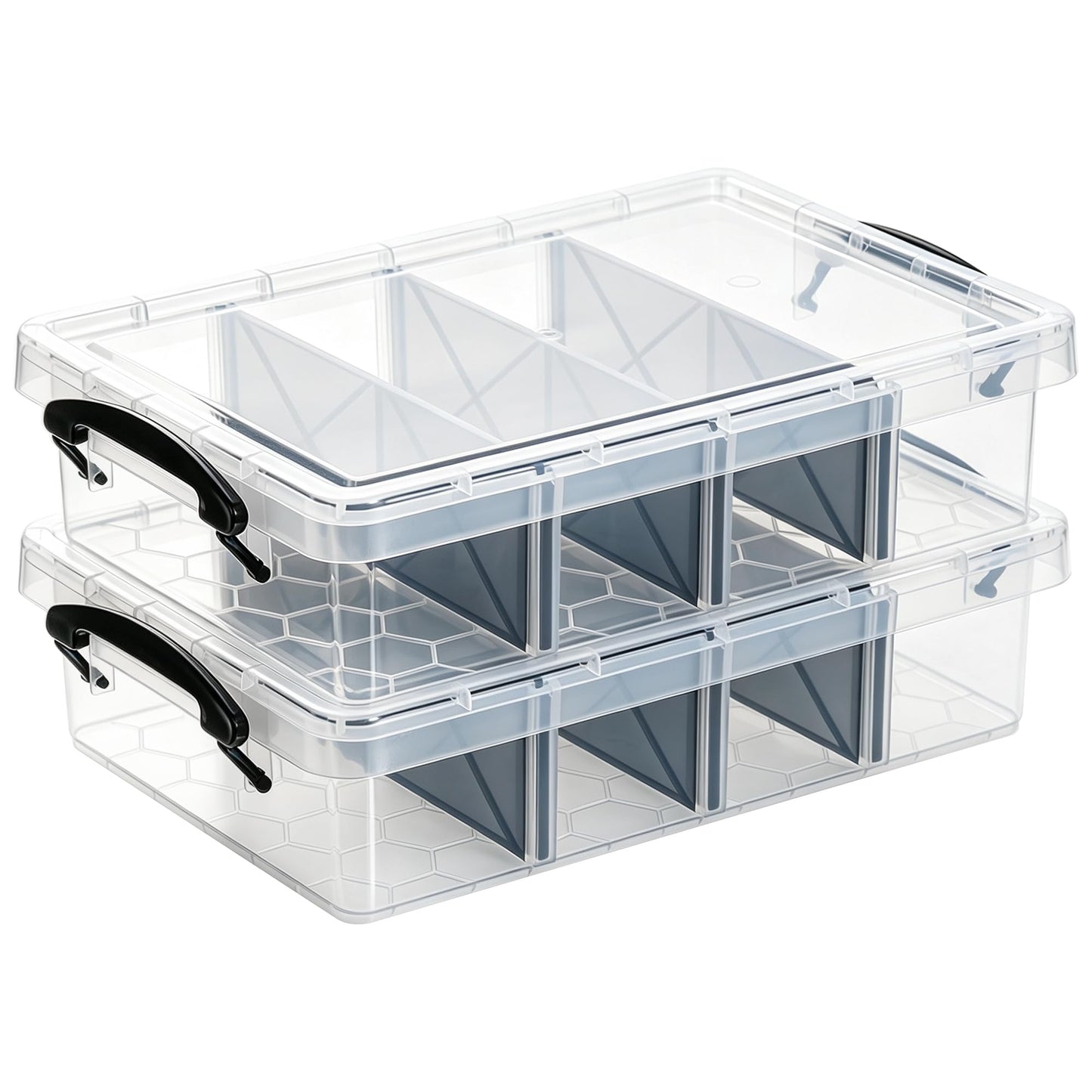 Citylife 2PC Clear Craft Organizers and Storage with 3 Removable Dividers