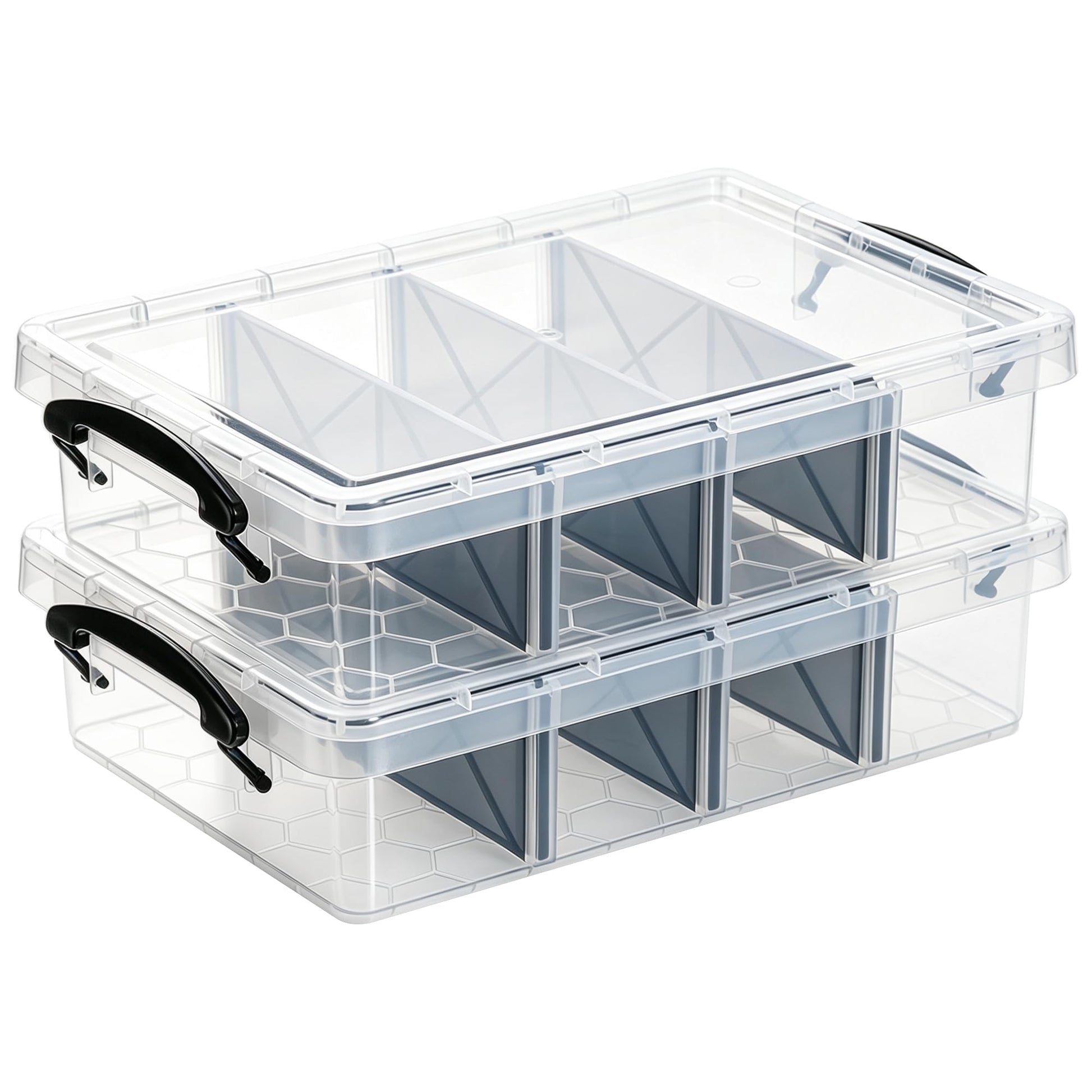Citylife 2PC Clear Craft Organizers and Storage with 3 Removable Dividers