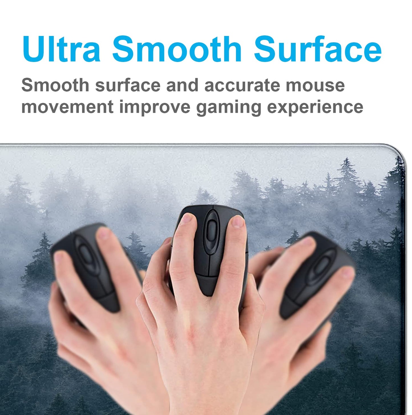 Gray Forest Mouse Pad with Seam Edge Design, Non Slip Rubber Keyboard Pad