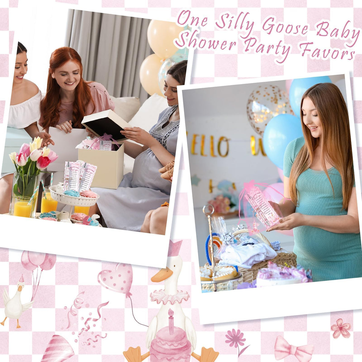 EYNDYN 145 Pieces Silly Goose Baby Shower Favors for Guest Pink Goose Ballpoint Pens and Keychains