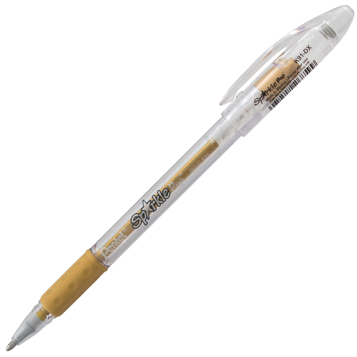 Pentel Sparkle Pop Metallic Gel Pen, (1.0mm) Bold Line, Gold, Box of 12 Pens (K91-DX)