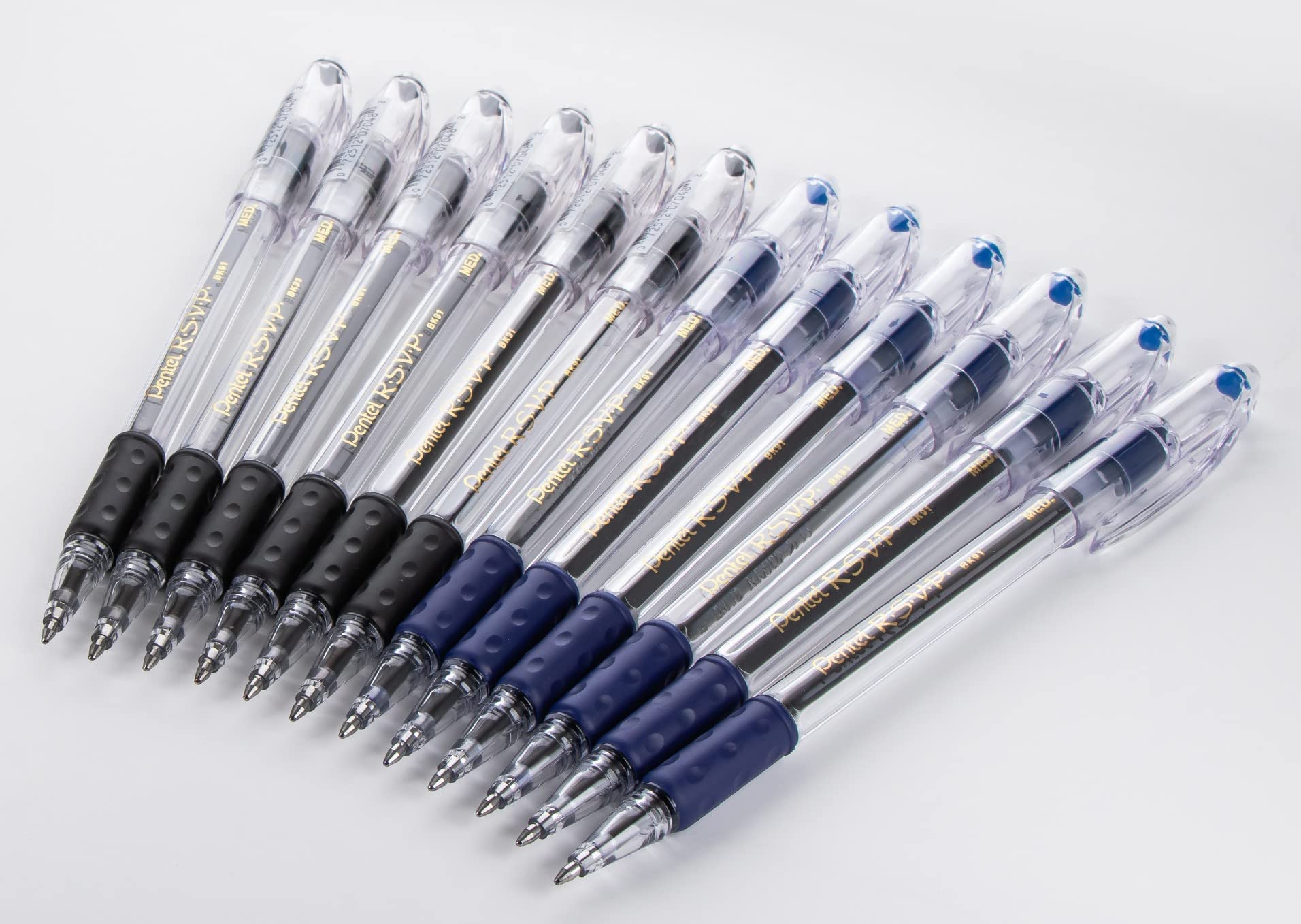 Pentel RSVP Medium Point Pens - 1.0mm - 12 Pack of 6 Black & 6 Blue Ballpoint Pens