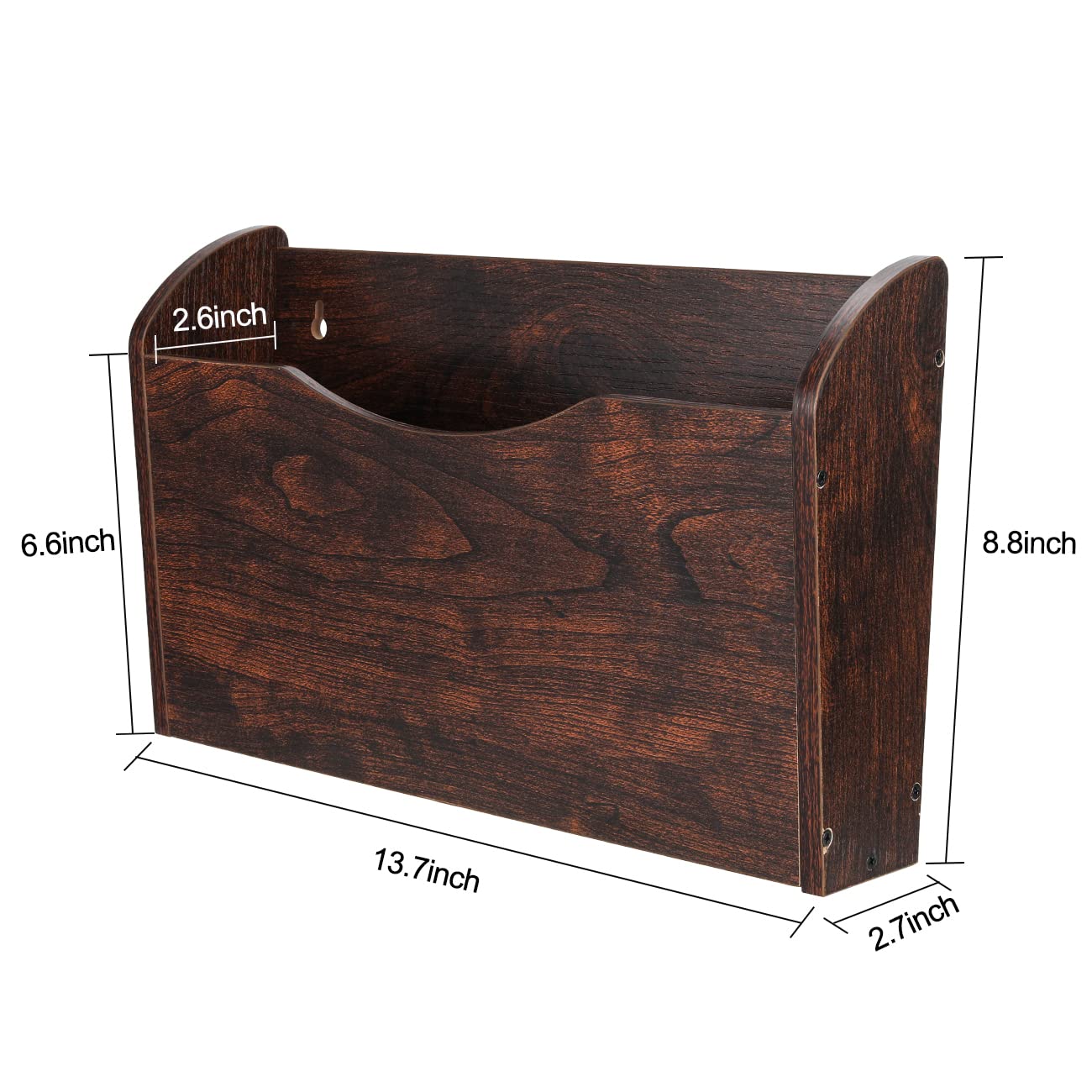 PAG-Mass Wall File Holder Wall Mounted Wood Hanging File Organizer for Office, 2 Pockets, Brown