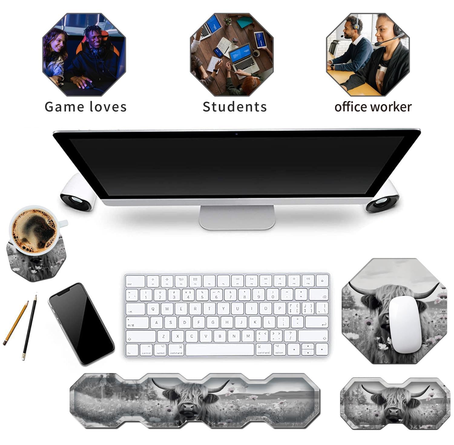 Ergonomic Mouse Pad with Wrist Support Gel and Keyboard Wrist Rest Set + Coaster, Cute Mouse Pads